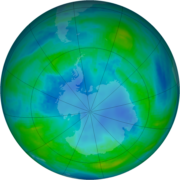 Antarctic ozone map for 24 April 1989